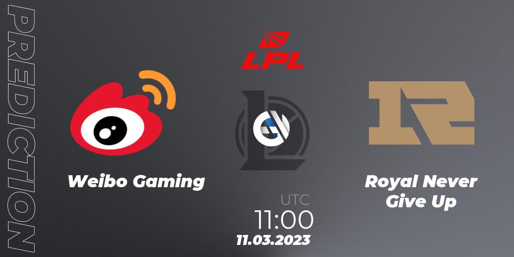 Pronósticos Weibo Gaming - Royal Never Give Up. 11.03.23. LPL Spring 2023 - Group Stage - LoL