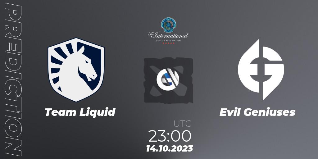Pronósticos Team Liquid - Evil Geniuses. 14.10.23. The International 2023 - Group Stage - Dota 2