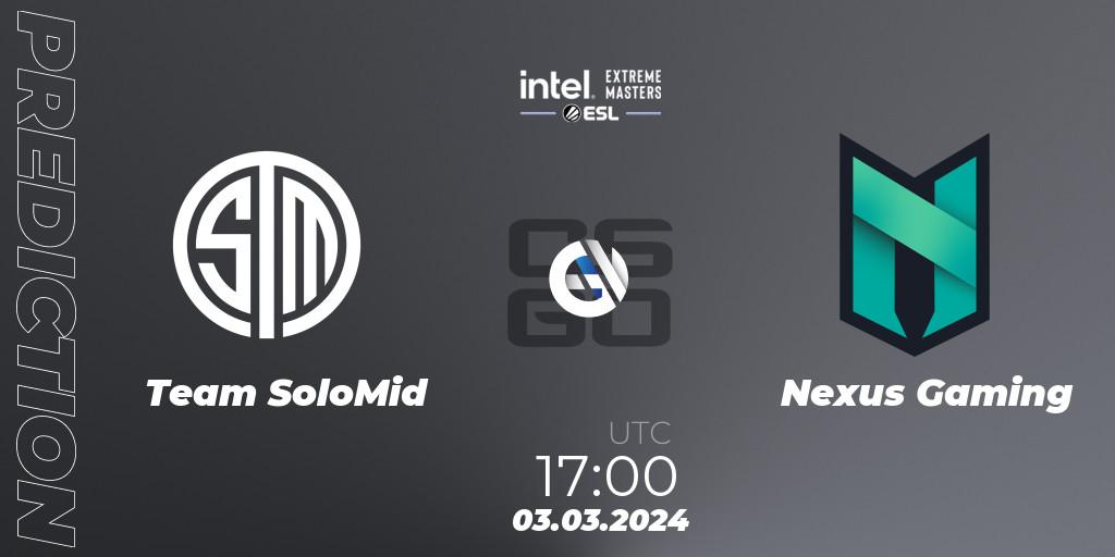 Pronósticos Team SoloMid - Nexus Gaming. 03.03.24. Intel Extreme Masters Dallas 2024: European Open Qualifier #1 - CS2 (CS:GO)