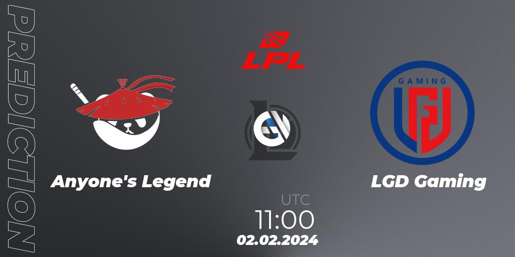 Pronósticos Anyone's Legend - LGD Gaming. 02.02.24. LPL Spring 2024 - Group Stage - LoL
