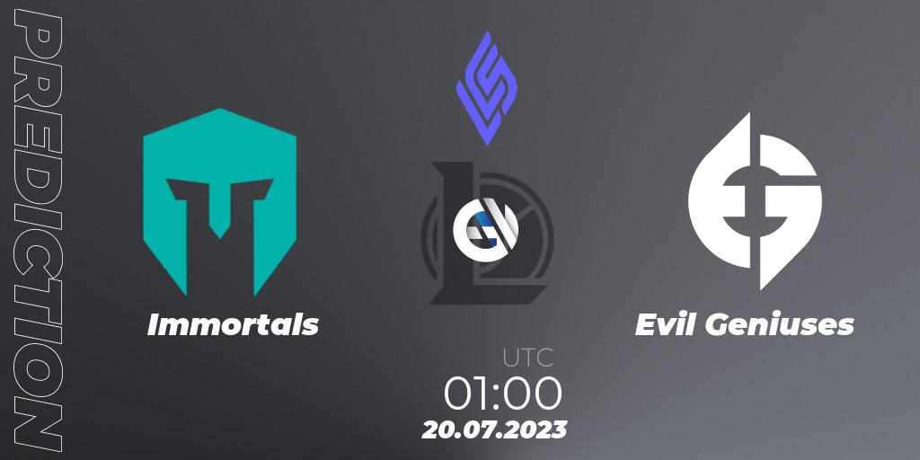 Pronósticos Immortals - Evil Geniuses. 20.07.23. LCS Summer 2023 - Group Stage - LoL