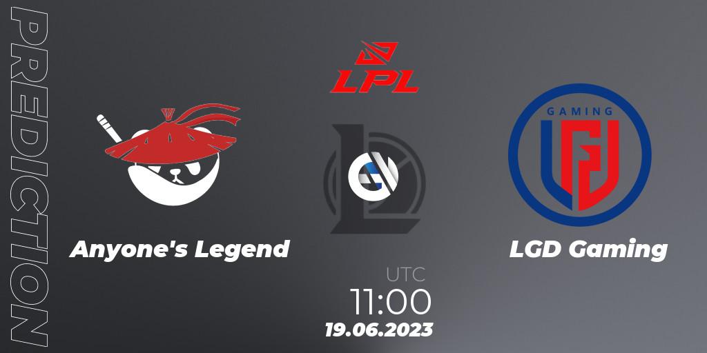 Pronósticos Anyone's Legend - LGD Gaming. 19.06.23. LPL Summer 2023 Regular Season - LoL