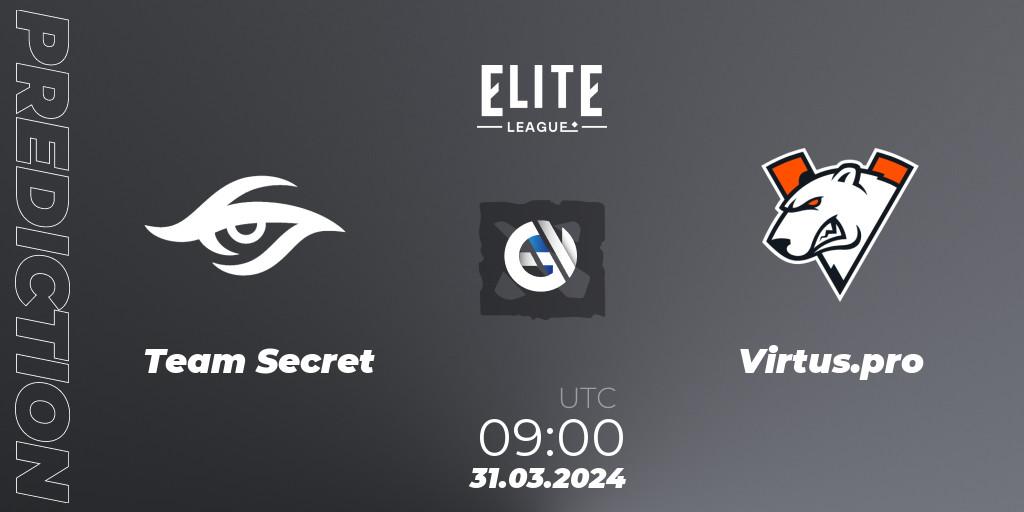 Pronósticos Team Secret - Virtus.pro. 31.03.24. Elite League: Swiss Stage - Dota 2