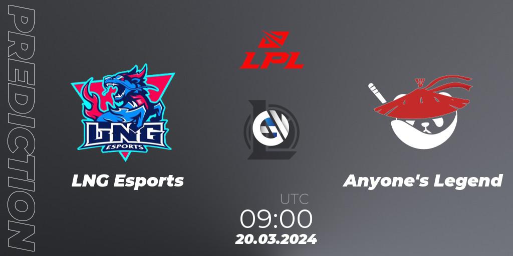 Pronósticos LNG Esports - Anyone's Legend. 20.03.24. LPL Spring 2024 - Group Stage - LoL