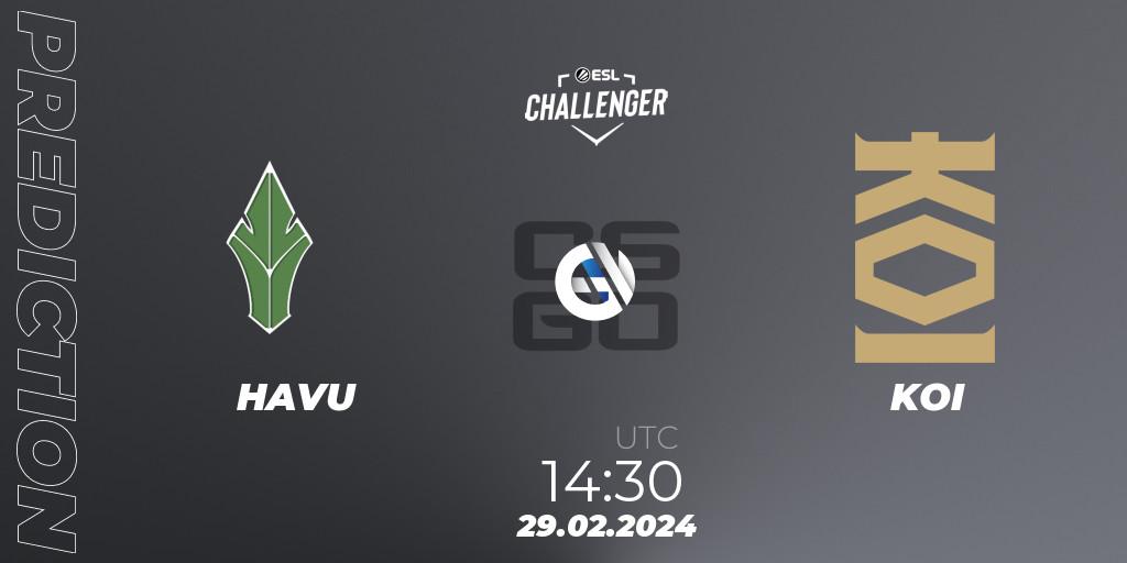 Pronósticos HAVU - KOI. 29.02.24. ESL Challenger #56: European Closed Qualifier - CS2 (CS:GO)