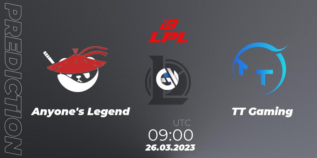 Pronósticos Anyone's Legend - TT Gaming. 26.03.23. LPL Spring 2023 - Group Stage - LoL